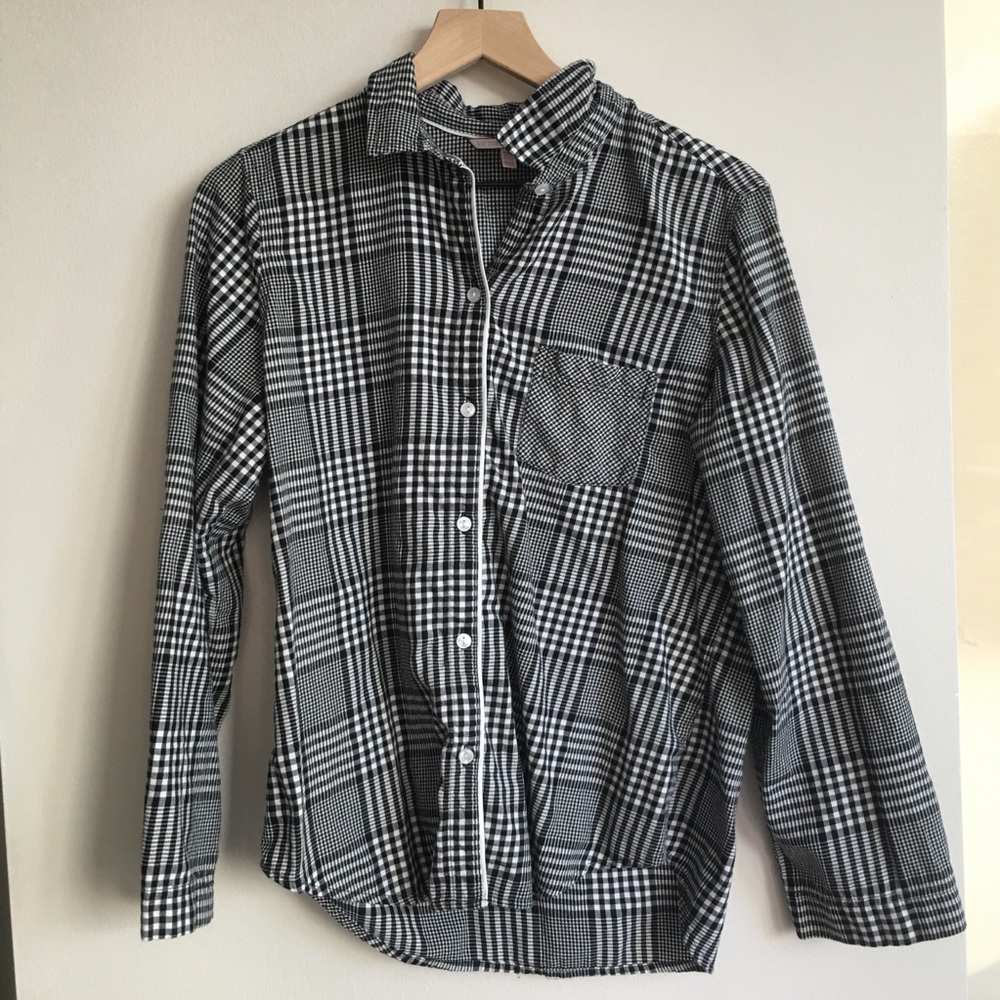 Victoria secret pajama pj top plaid black & white